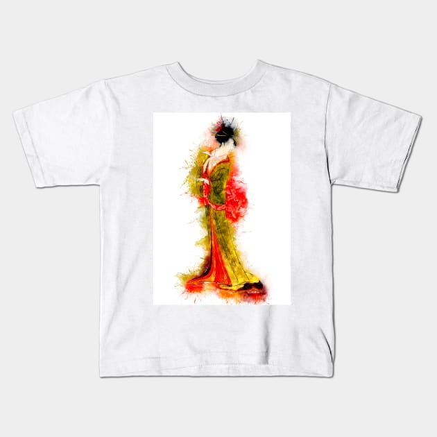 Geisha Girl / Vintage Watercolor japanese art style from Edo period Kids T-Shirt by Naumovski